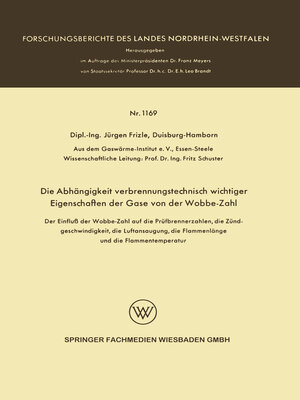 cover image of Die Abhängigkeit verbrennungstechnisch wichtiger Eigenschaften der Gase von der Wobbe-Zahl